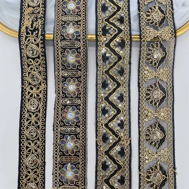 1 Yards Chinese Embroidery Lace Ribbon Sequins Clothing Decorative Barcode Accessories
