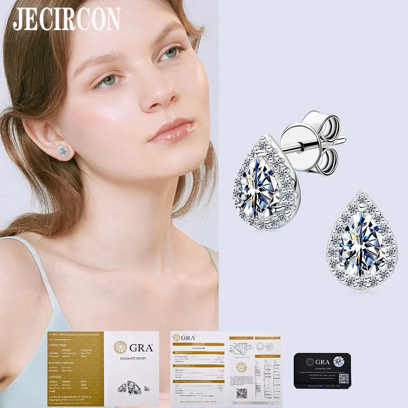 

JECIRCON Luxury Drop-Shaped Moissanite Diamond 0.5ct Earrings for Women S925 Sterling Silver Simple Fashion Party Studs Jewelry