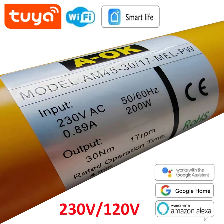 

A-OK AM45 30/17 Smart Rolling Tubular Motor,RF433 Tuya wifi App,for 50/55/63/70/85mm Tube,for Rolling Blinds/Lifting System