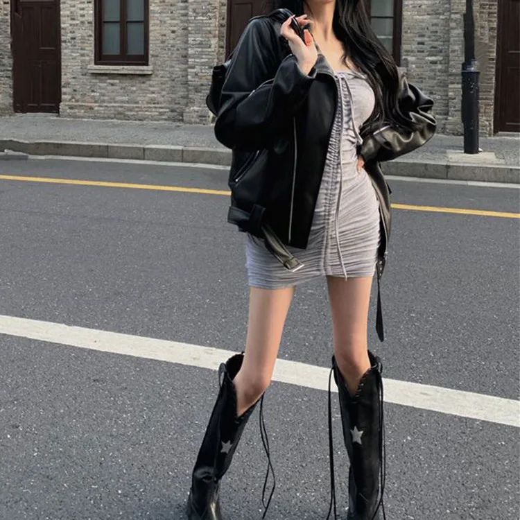 Autumn 2025 New Street Cool Leather Jacket Women's Loose Niche High-end Motorcycle Jacket Cropped Jacket