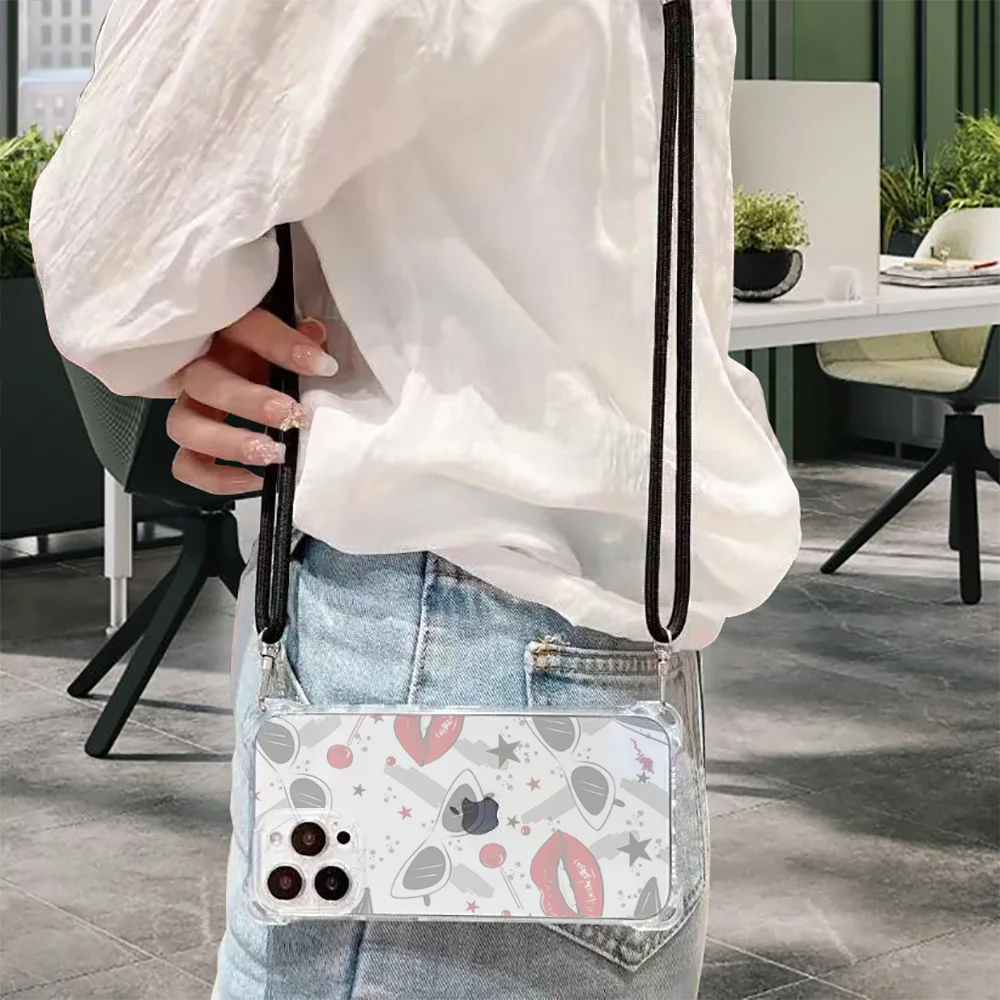 Beautiful Red lip print Collection Suitable for iPhone 16 Case Portable Four Corner Drop Protection Equip with hanging rope B# #5