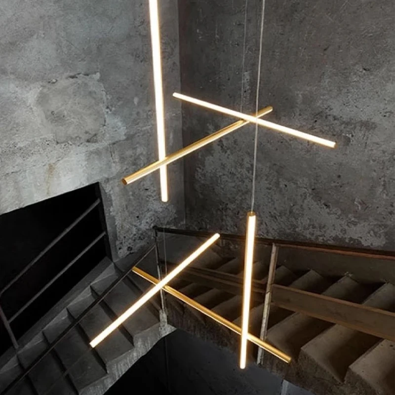 

Italy Design Gold Chandeliers COORDINATES LED Linear Hanging Chandelier Nordic Hotel coffee bars villa Staircase Decor LED light