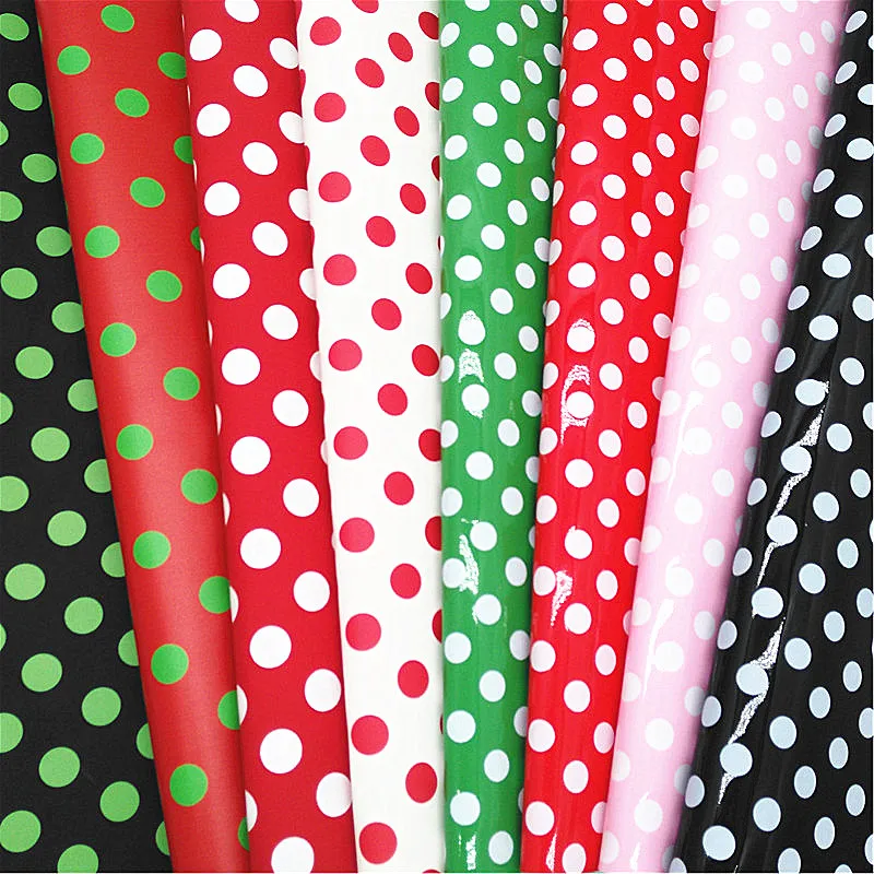 Green Red White Polka Dots Custom Synthetic Leather Sheets Faux Leather Fabric For Handmade Bows Earrings Shoes DIY Craft W219