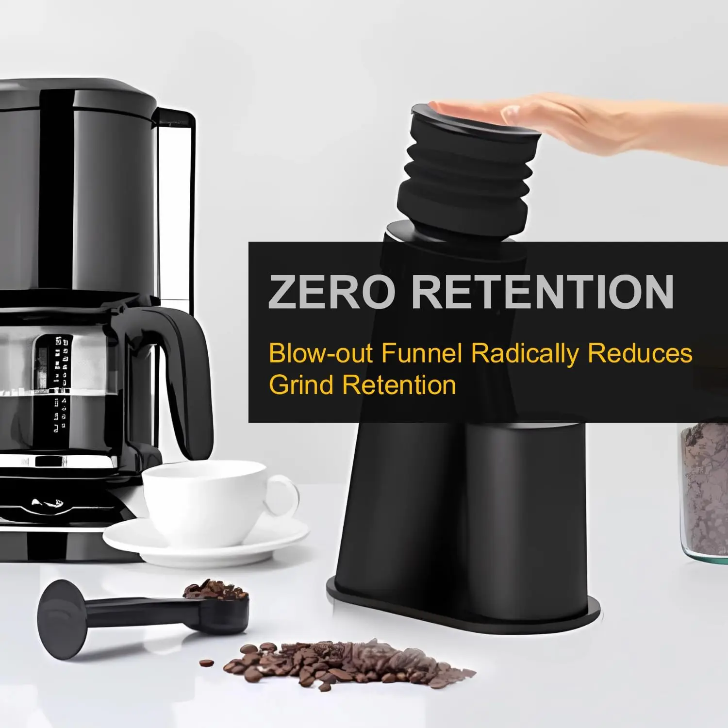 Electric Burr Coffee Grinder with Magnetic Cup, Anti-Static Design, Quiet for Home Use in Black