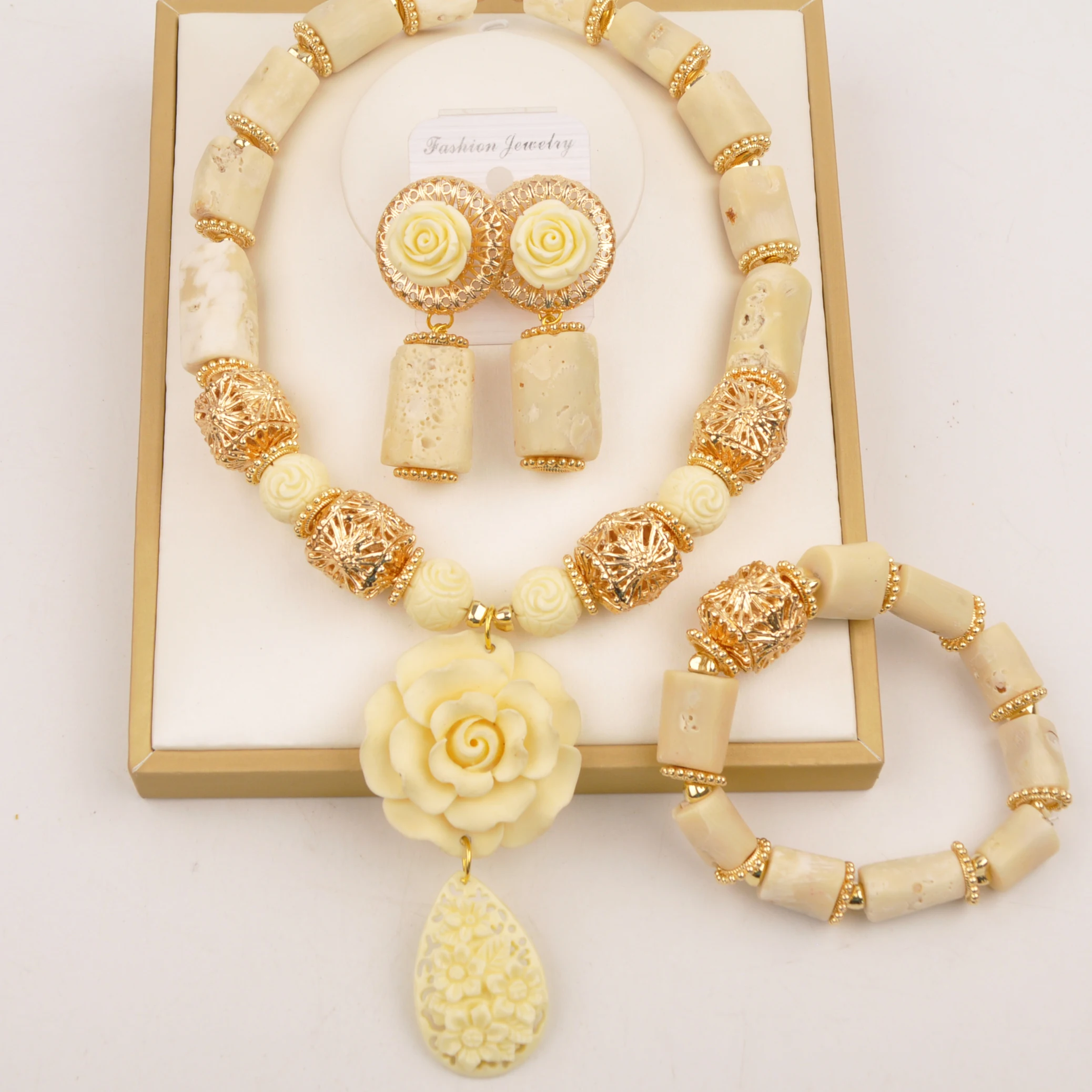 

White Original Coral Necklace African Beads Jewelry Set