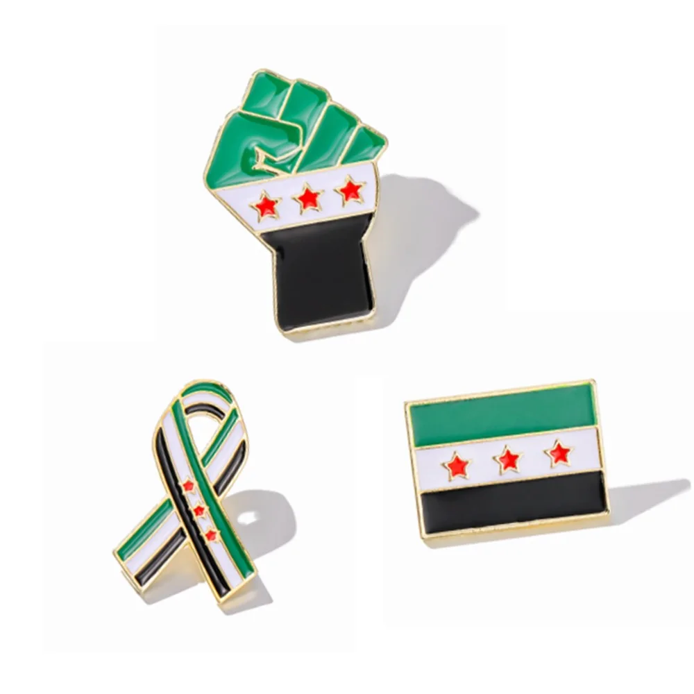 

New Syrian Map Flag Badge Brooch Metal Alloy Drip Oil Pin Gold Color Charm Syria Pin Jewelry Accessories for Women Men