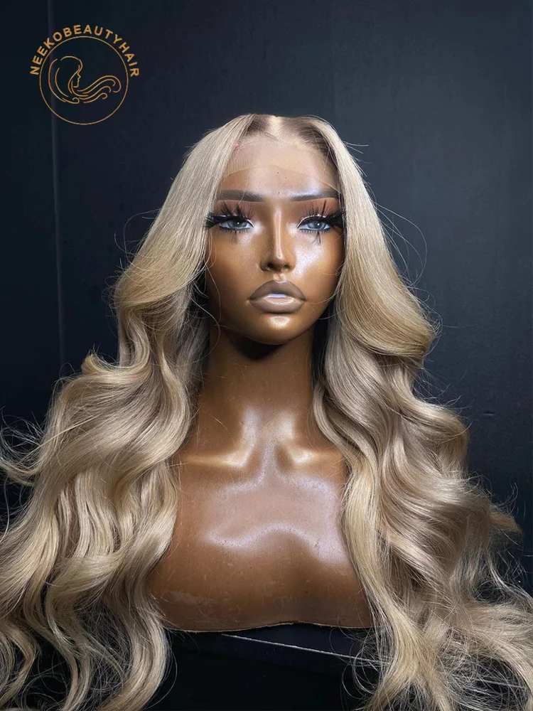 13x6 HD Transparent Lace Frontal Wigs Honey Blonde Ombre Colored Lace Front Wig Wavy Pre Plucked Ash Blonde Human Hair For Women