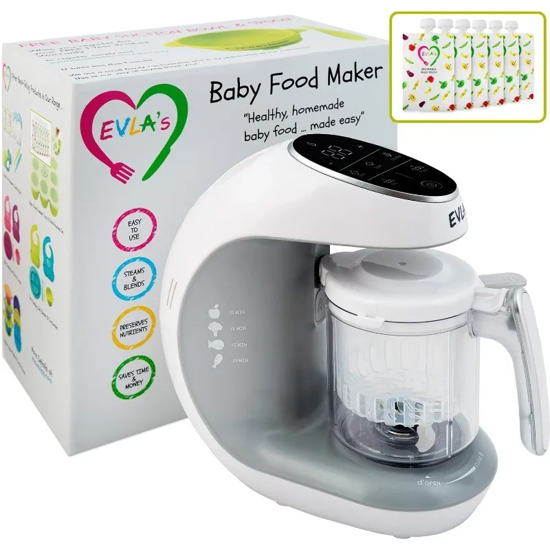 

EVLA'S Baby Food Maker, Healthy Homemade Baby Food in Minutes, Steamer, Blender, Baby Food Processor, Touch Screen Control