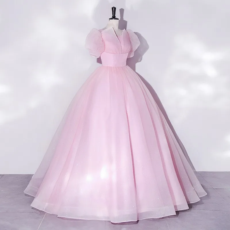 Süße rosa Puff ärmel Quince anera Kleid Luxus Party kleid klassisches V-Ausschnitt Ballkleid echtes Foto einfaches Ballkleid Herbst neu