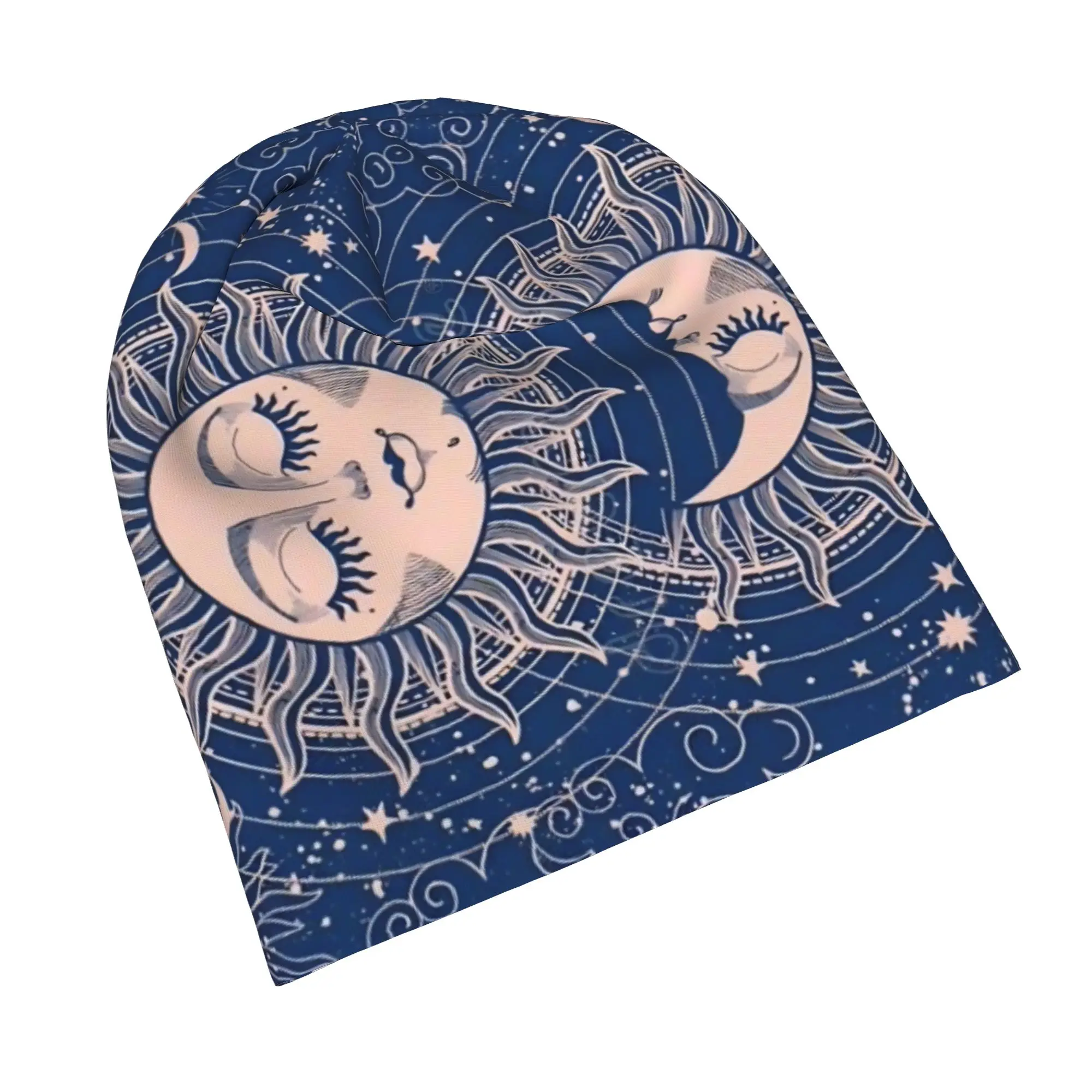Mysterious Sun and Moon Skullies Beanies Hats Boho Goth Unisex Outdoor Caps Warm Dual-use Bonnet Hats