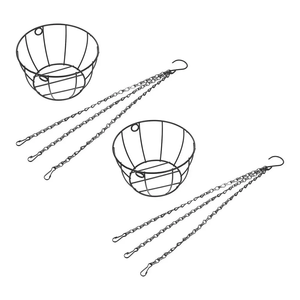 2Pcs Versatile Iron Hanging Basket Round Wire Planter with Chain for Balcony Garden Porch Indoor Outdoor Decor Modern Home
