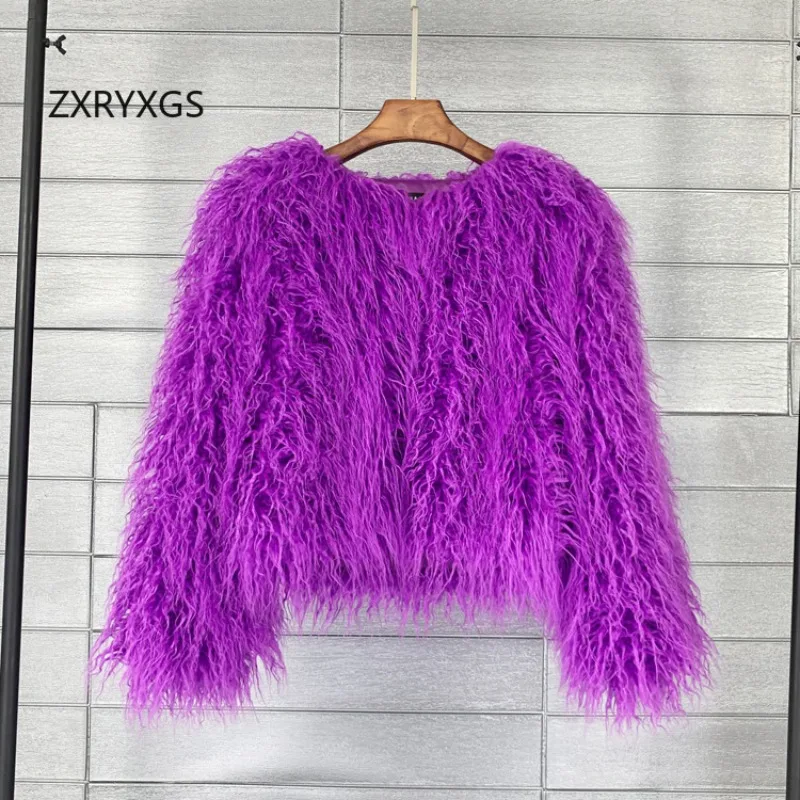 ZXRYXGS موضة جديدة بلون فو سترات صوف الشاطئ معطف المرأة 2025 الخريف والشتاء فو الفراء معطف المرأة سترة 32 ألوان