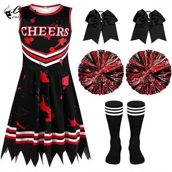 

Girl Dress Halloween Vampire Cosplay Costume Zombie Sundress Bloody Dress Funny Child Gown Day of The Dead Carnival Skirt Suit