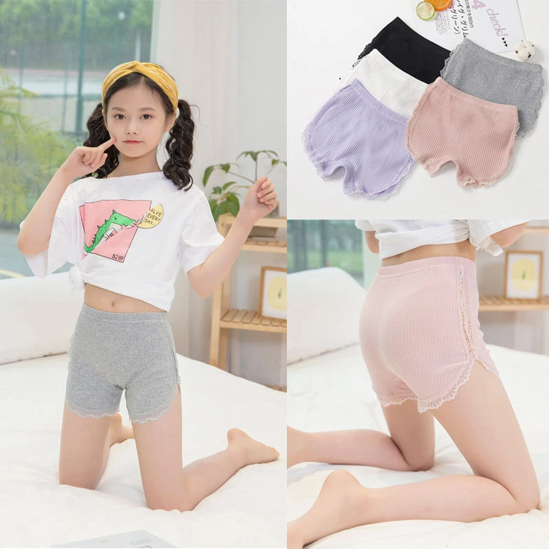 Kids Girls Underwear Cotton Solid Color Lace Underwear for Baby Summer Dress Underwear Pants Children\'s Safety Underwear Shorts