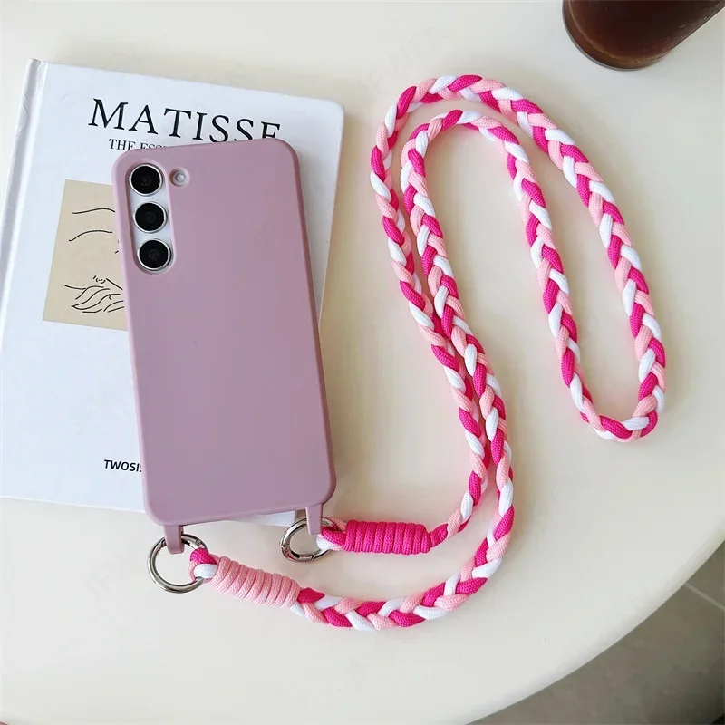 Crossbody Lanyard Phone Case For Samsung Galaxy S24 S22 S23 S20 S21 FE Plus Note 20 Ultra Silicone Soft TPU Back Cover