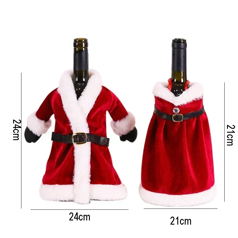 Creative Christmas Wine Bottle Set Golden Velvet Dress Wine Bottle Cover Wine Bottle Bag Sleeve Xmas New Year Dinner Table Decor images - 6