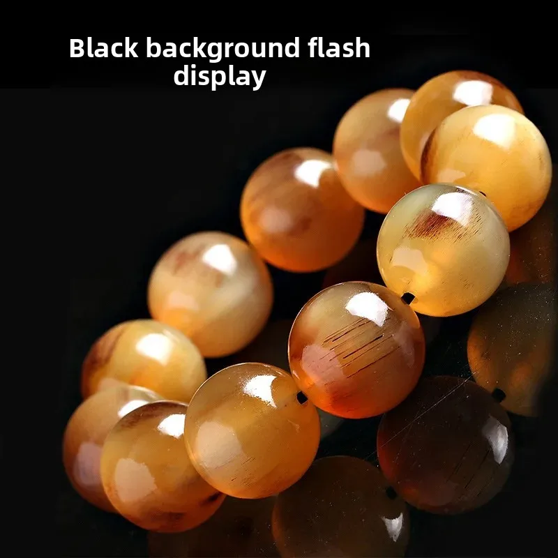 Natural Full Blood Horn Bracelets Couple Buddha Beads Tibetan Ethnic Style Round Bead Lucky Hand String Wen Play Rosary Beaded