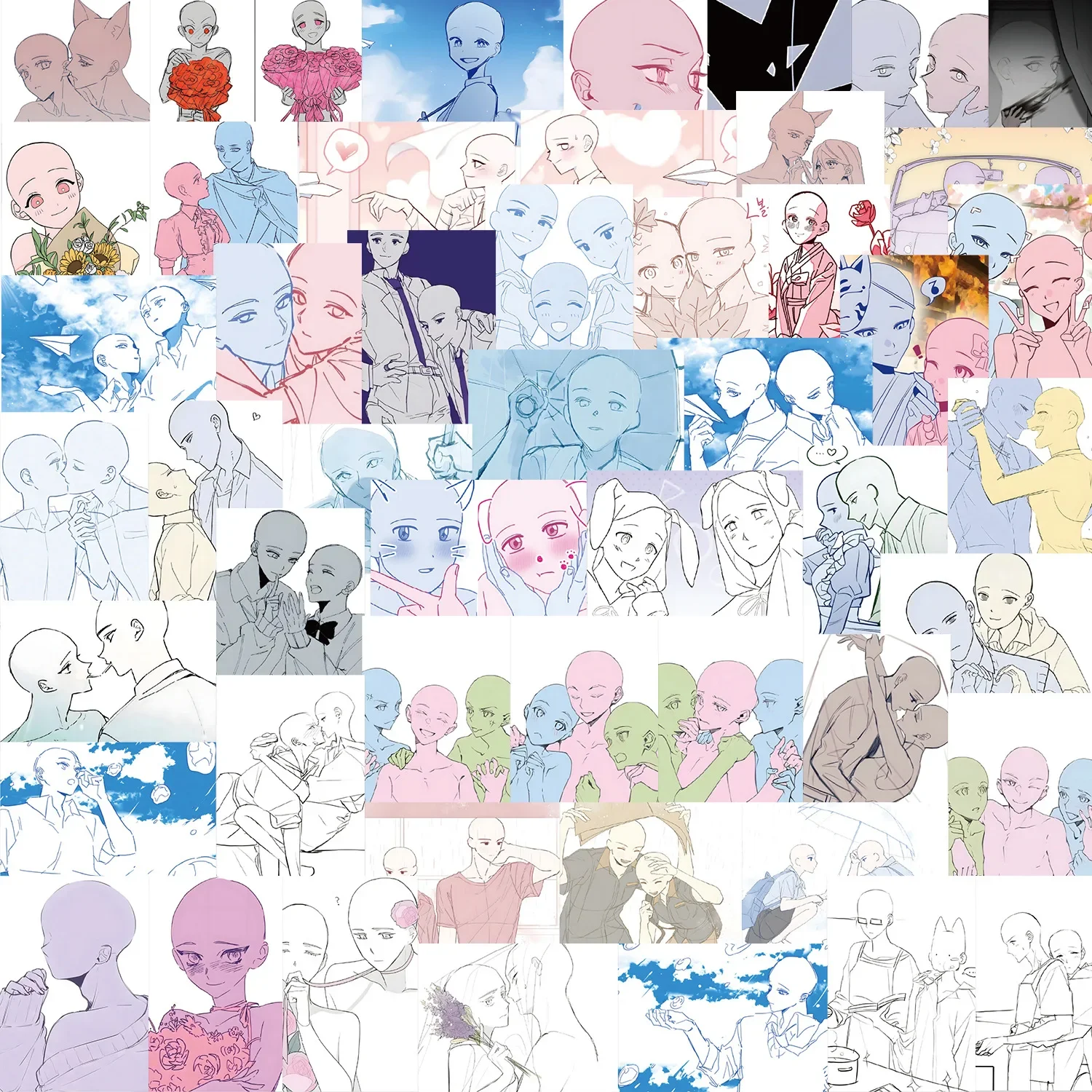 

64PCS OC Painting Template Cartoon Stickers Cute Decals Decoration DIY Scrapbook Bike Phone Fridge Car Graffiti Toys Gifts