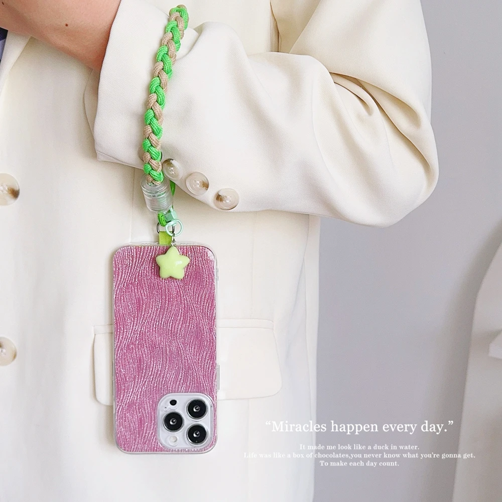 Universal Braided Mobile Phone Lanyard Strap Cartoon Star Hanging Chain Ring Cord with Patch Wrist Strap Cell Phone Detachable