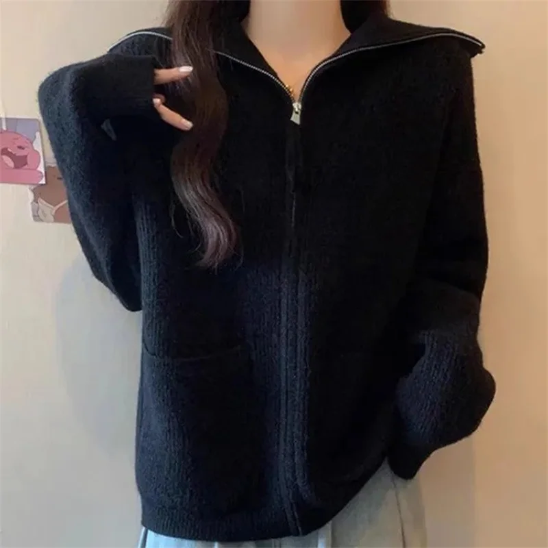 Nuovo cardigan per donna Abbigliamento donna Maglione con cerniera bavero Cappotto lavorato a maglia Cardigan Autunno e inverno nuovo cappotto alla moda allentato