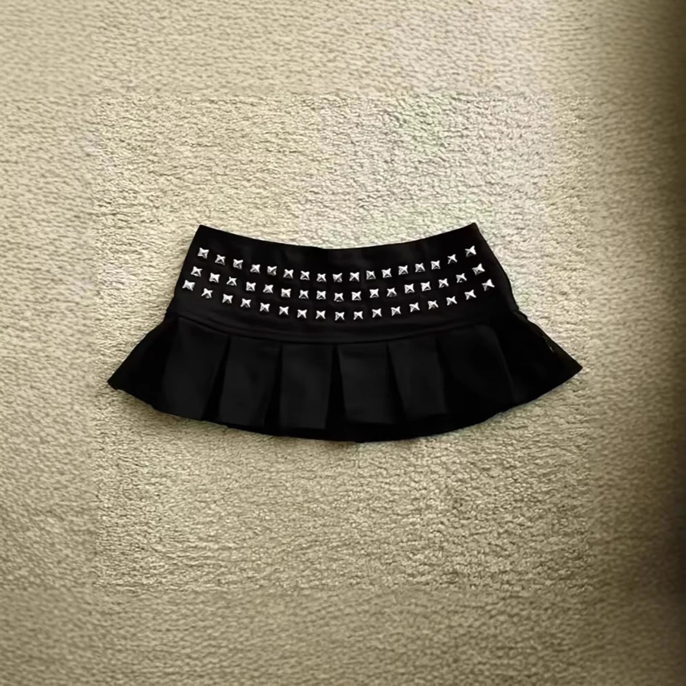 Summer Gothic Punk Dark Hot Diamond Black Sexy Hot Girl Side Zipper Low Waist Half Length Short Skirt
