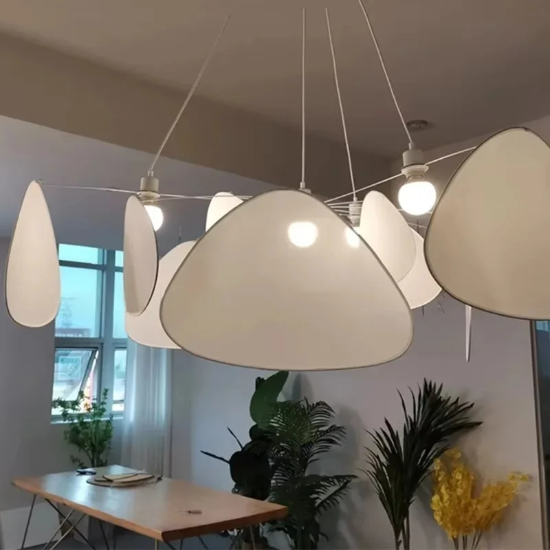White fabric Screen Chandelier Kitchen Island Living Room Bedroom Leaf Grid Lamp House Decor Suspension Lighting