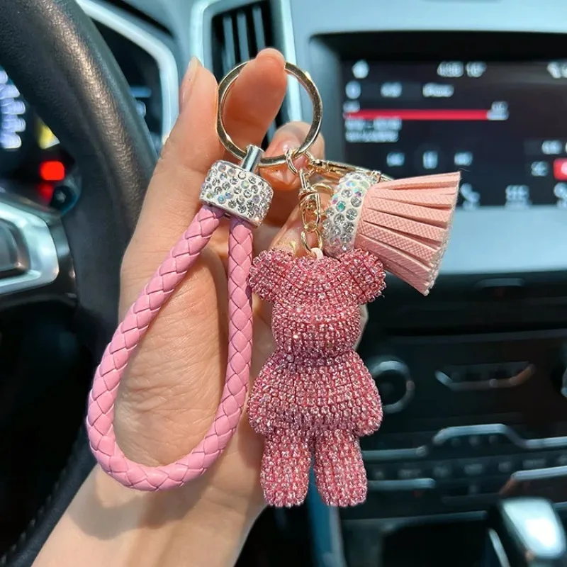 Personalized Diamond Studded small bear Key Chain cute Dynamic Rope Tassel car Key chain Exquisite Gift Pendant