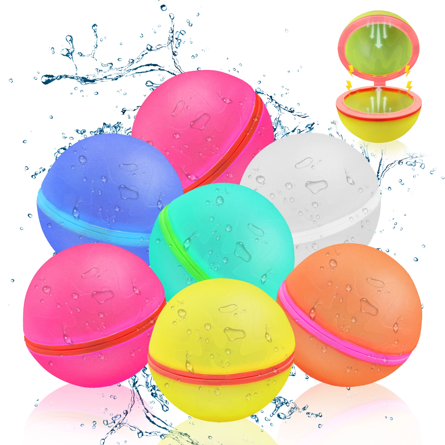 Water Balloons Reusable, Self Sealing & Quick Fill Water Balls Toys with Magnetic suction closure, Summer toys- Large size 6.5cm