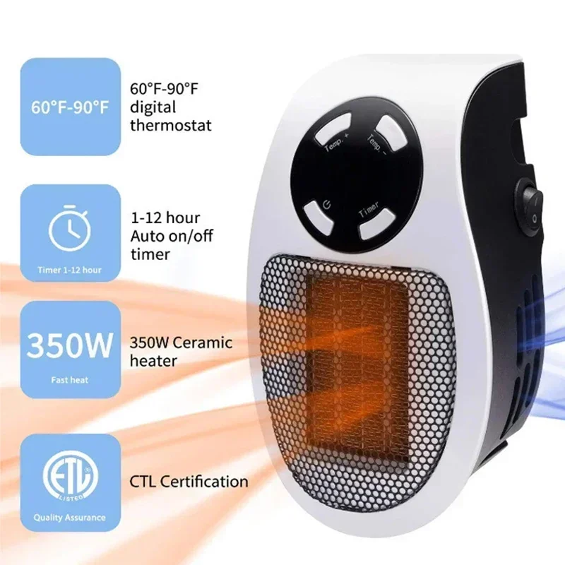 Calentador eléctrico portátil de 350W, práctico calentador de habitación con Control remoto, calentador montado en la pared, calefacción de invierno, electrodoméstico
