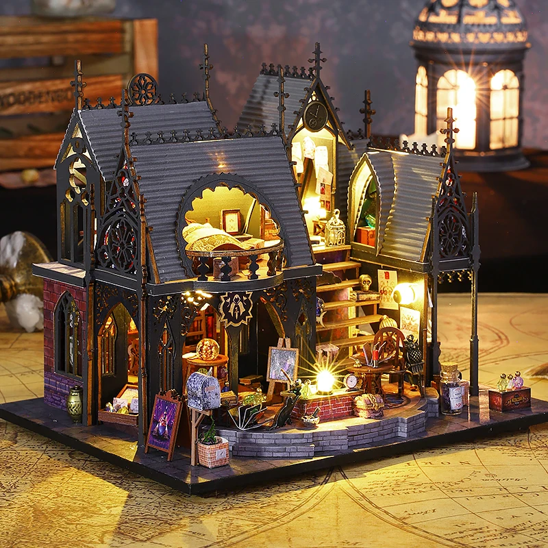 Wooden Miniature Dollhouse DIY Small Kit 3D Puzzle Building With LED Lights Assembled Doll Houses Home Toys For Birthday Gifts