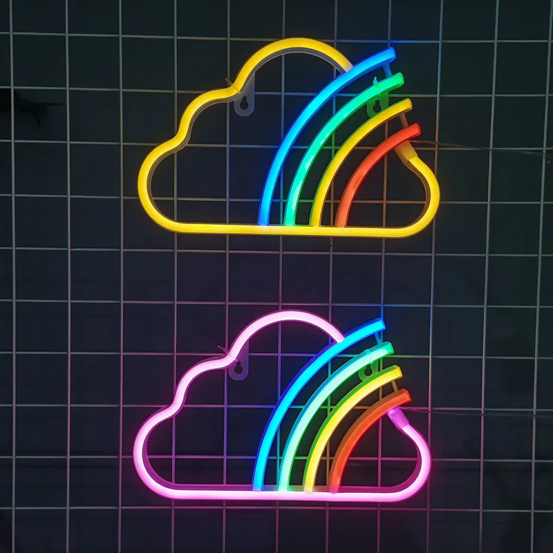 

LED Cloud Rainbow Neon Sign Lights For Pub Bar Bedroom Wall Hanging Atmosphere Lamp Battery USB Operated Wedding Xmas Room Decor