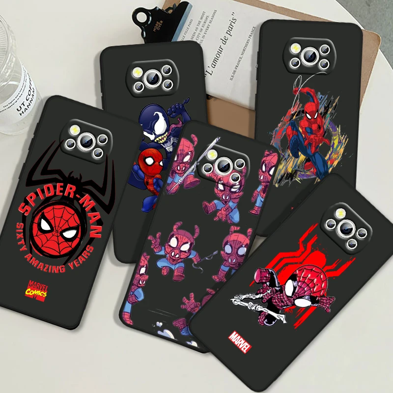 Avengers Spiderman For POCO C55 C50 C40 C3 F5 F4 F3 M6 M5 M4 M3 X5 X4 X3 GT Pro Silicone Black Phone Case