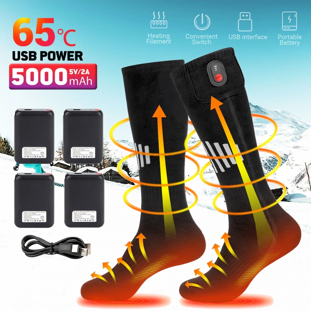 Chaussettes thermiques rechargeables pour hommes, chauffe-pieds, sports de plein air, ski et motoneige, hiver