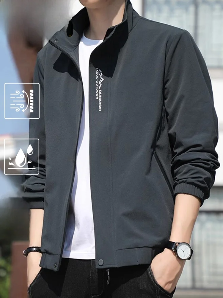 

Men's Casual Loose Fit Windproof Jaet Stand Collar Zipper Closure Long Sve Polyester Fabric Faionable Spring Autumn Top