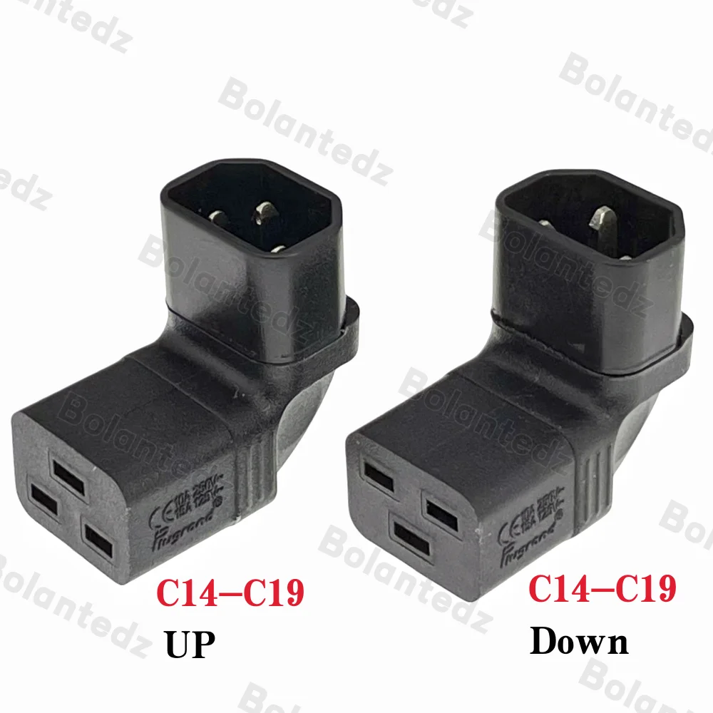 محول التيار المتردد IEC 320 C14 إلى C19 C20 التيار المتناوب قابس مهايئ الطاقة IEC 3 القطب IEC 320 3pin ذكر إلى أنثى تمديد 90 درجة أسفل زاوية
