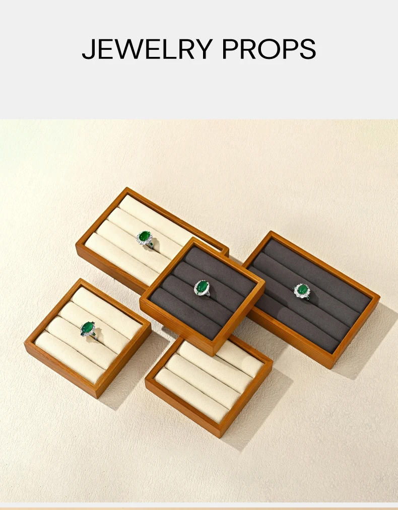 Oirlv Holzring-Präsentationsplatte Schmuckständer Grau Beige Ringhalter Schmuck-Aufbewahrungsorganizer Fotografie-Requisiten – Detail 4