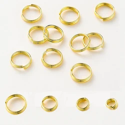 Lote de 50 unidades de anillos de salto, conectores de anillo dividido para fabricación de joyas DIY, 4-8mm, 14K, 18K, Latón chapado en oro, doble bucle, llavero