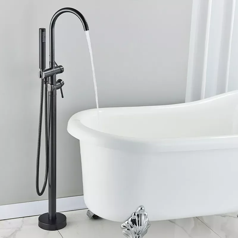 Black Floor Mounted Bath Tub Faucet Clawfoot Free Standing Bath Mixer Tap with Handshower Single Lever Bathtub Faucet