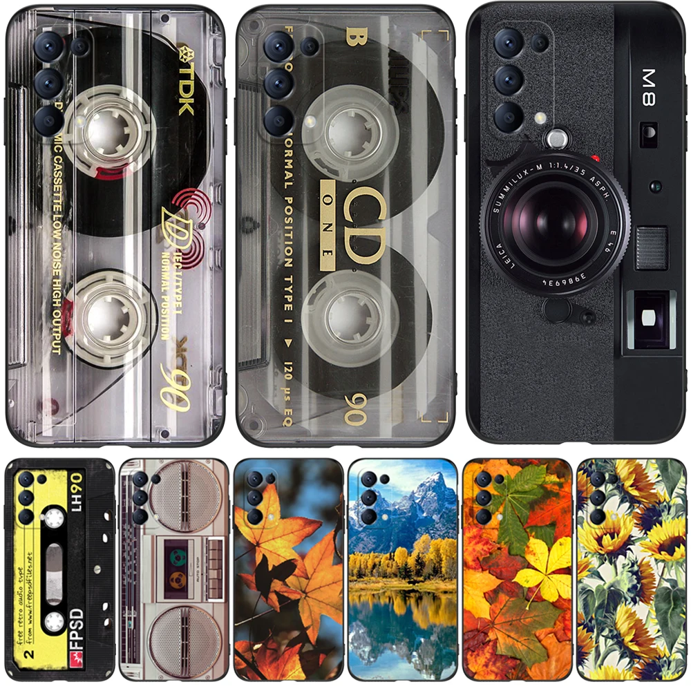 For Oppo Reno5 4G Case 6.4 inch CPH2159 Phone Case Soft Silicon Cover For Oppo Reno 5 4G black tpu case retro old tape cassette