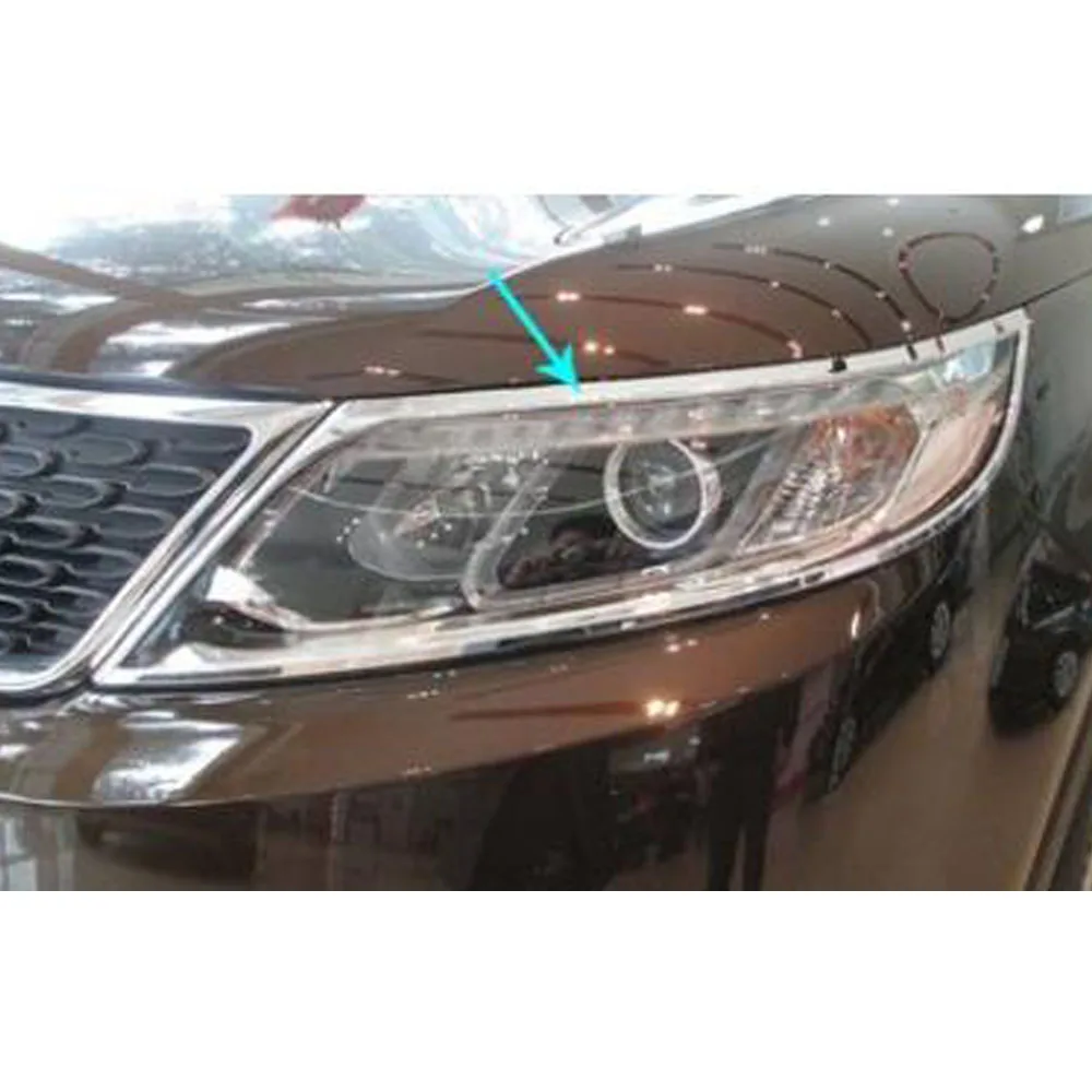 For Kia Sorento 2013 2014 Car Sticker Cover Detector ABS Chrome Front Head Light Lamp Trim Frame Eyebrow Accessories Frame 2PCs