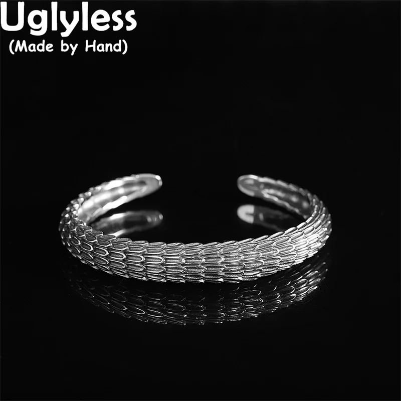 

Uglyless Stunning Men Dragon Scale Bangles Creative Neutral Thai Silver Jewelry 925 Sterling Silver Cool Girls Unusual Bangles