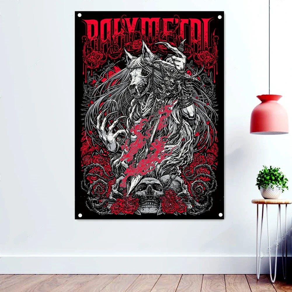 BABYMETAL Death Metal Artwork Banner Creepy Background Tapestry Occult Evil Dark Art Wallpaper Poster Rock Flag Wall Decor B2