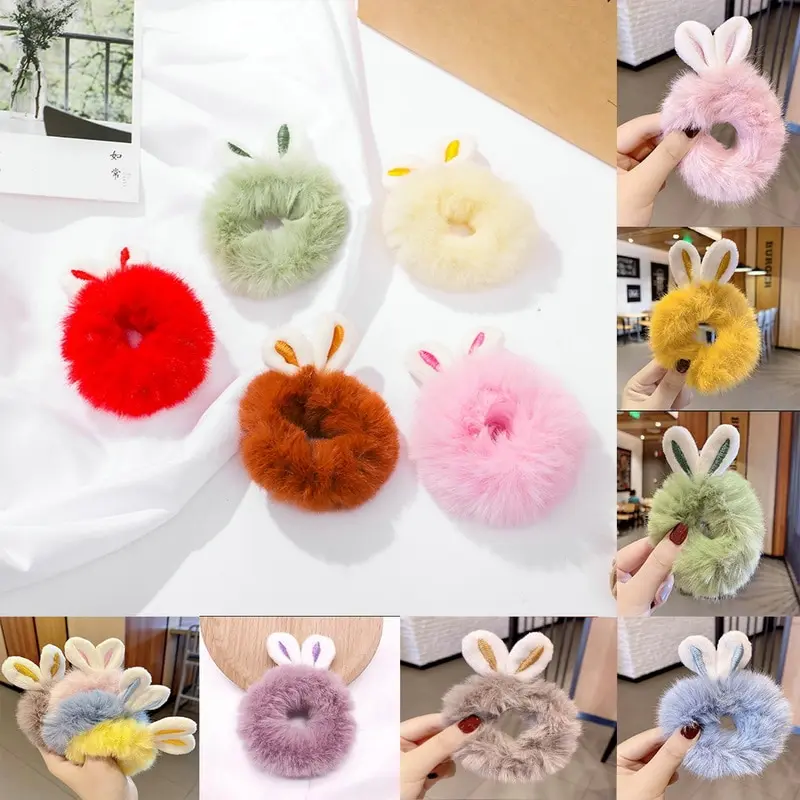 Panda Cows Cat Rabbit Plush Elastic Hair Bands Sweet Pontail Ties Women Girl Cute Cartoon Hair Scrunchies Christmas