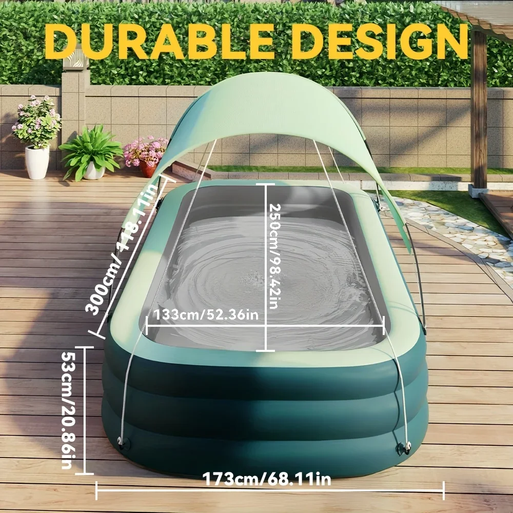 1PCS [Summer Must-have] Inflatable Swimming Pool Equipped with An Extra-large Sunshade,Fresh Green Brings A Cool Feeling At Home