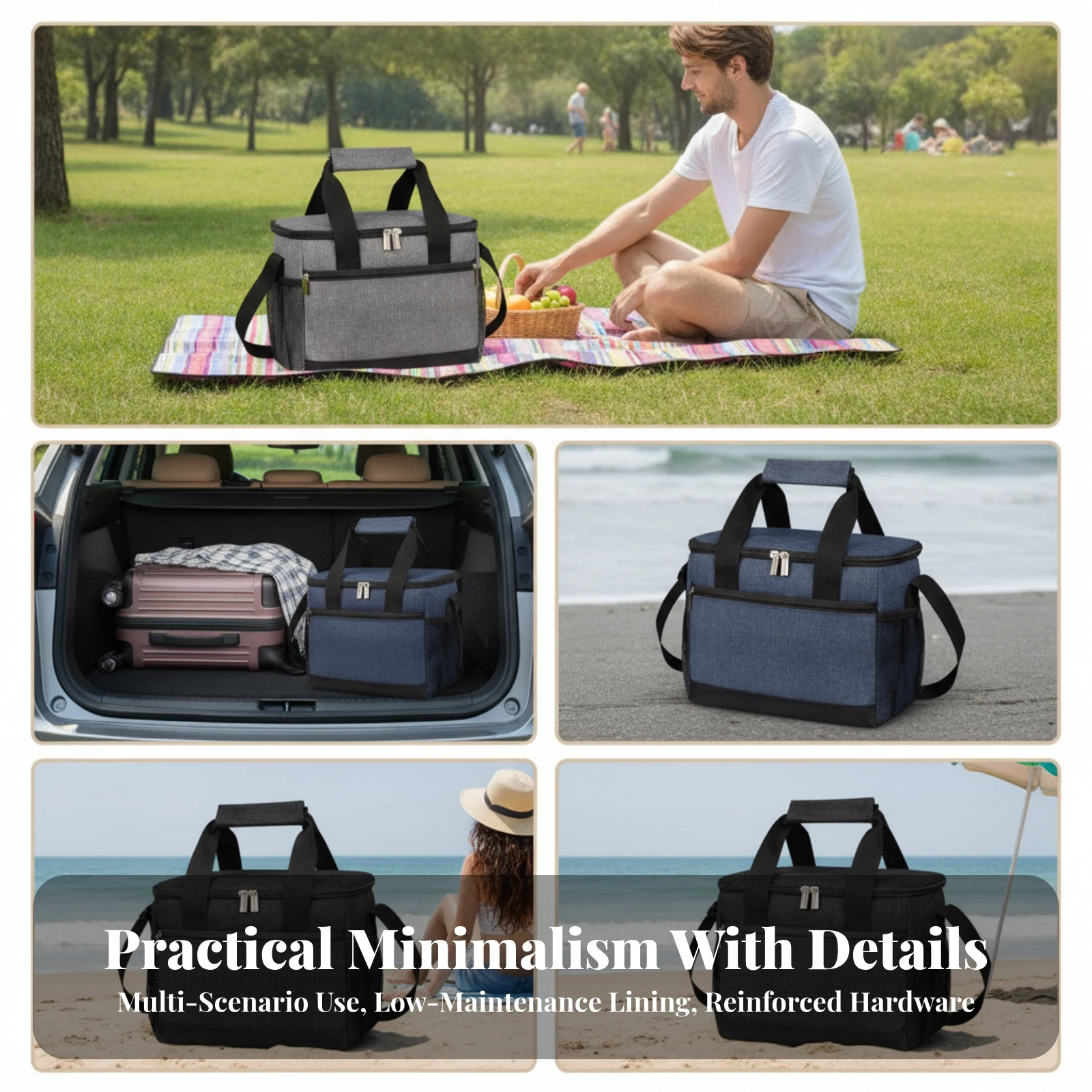 Insulated Cooler Bag Sturdy Cooler Bag with Shoulder Strap Lunch Tote with Shoulder Strap Easy-Clean for Picnics, Beach Trips