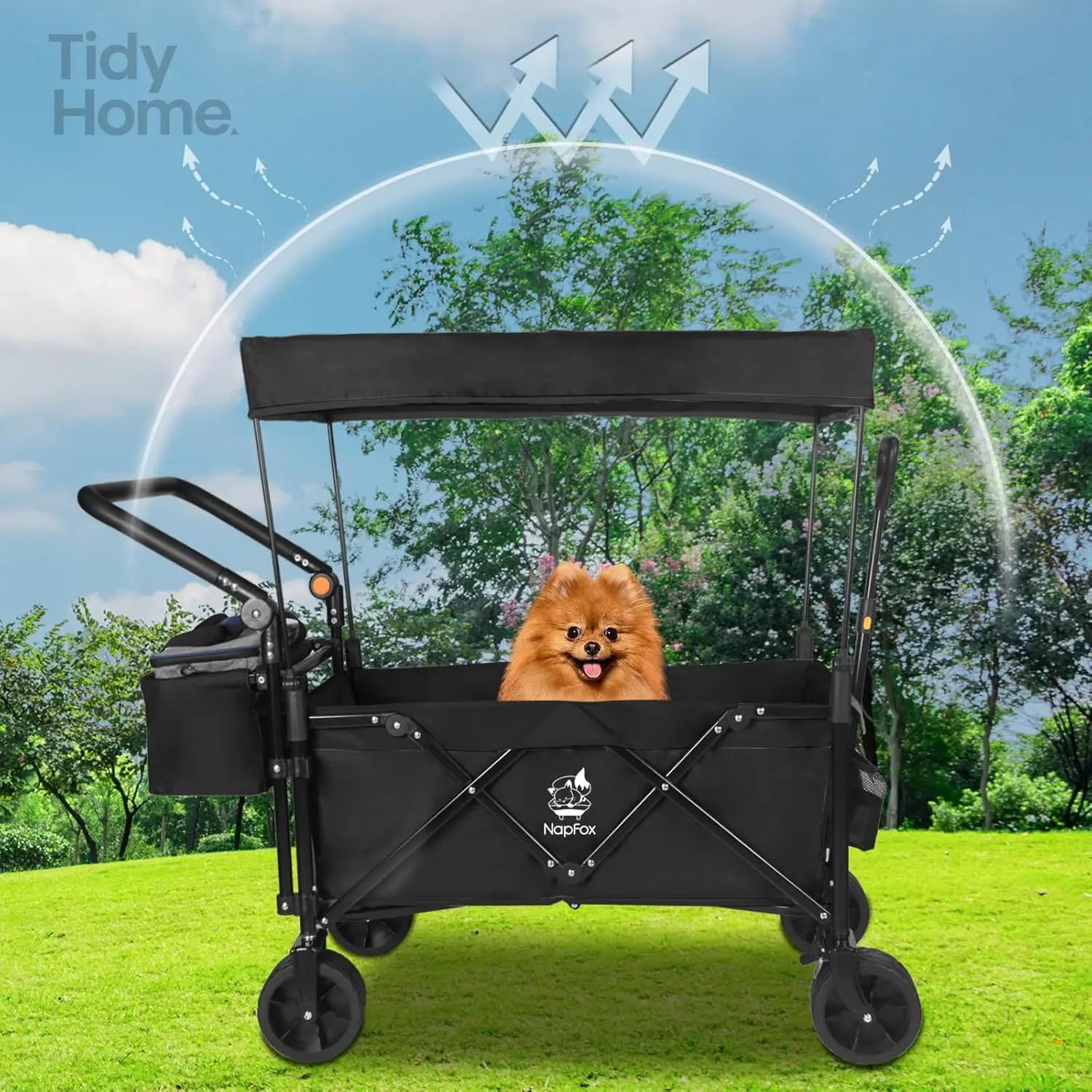 

Collapsible Wagon,Heavy Duty Folding Wagon with Removable Canopy, 4" Wide Large All Terrain Wheels, Brake, Adjustable Handles