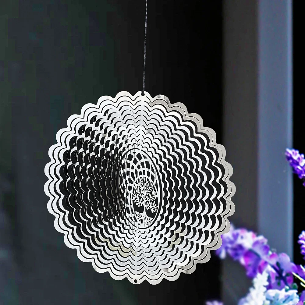 1PC 3D Rotating Wave Tree of Life Metal Decoration Wall Hanging Outdoor Wind Chimes Pendants Home Balcony Nursery Decor Gifts