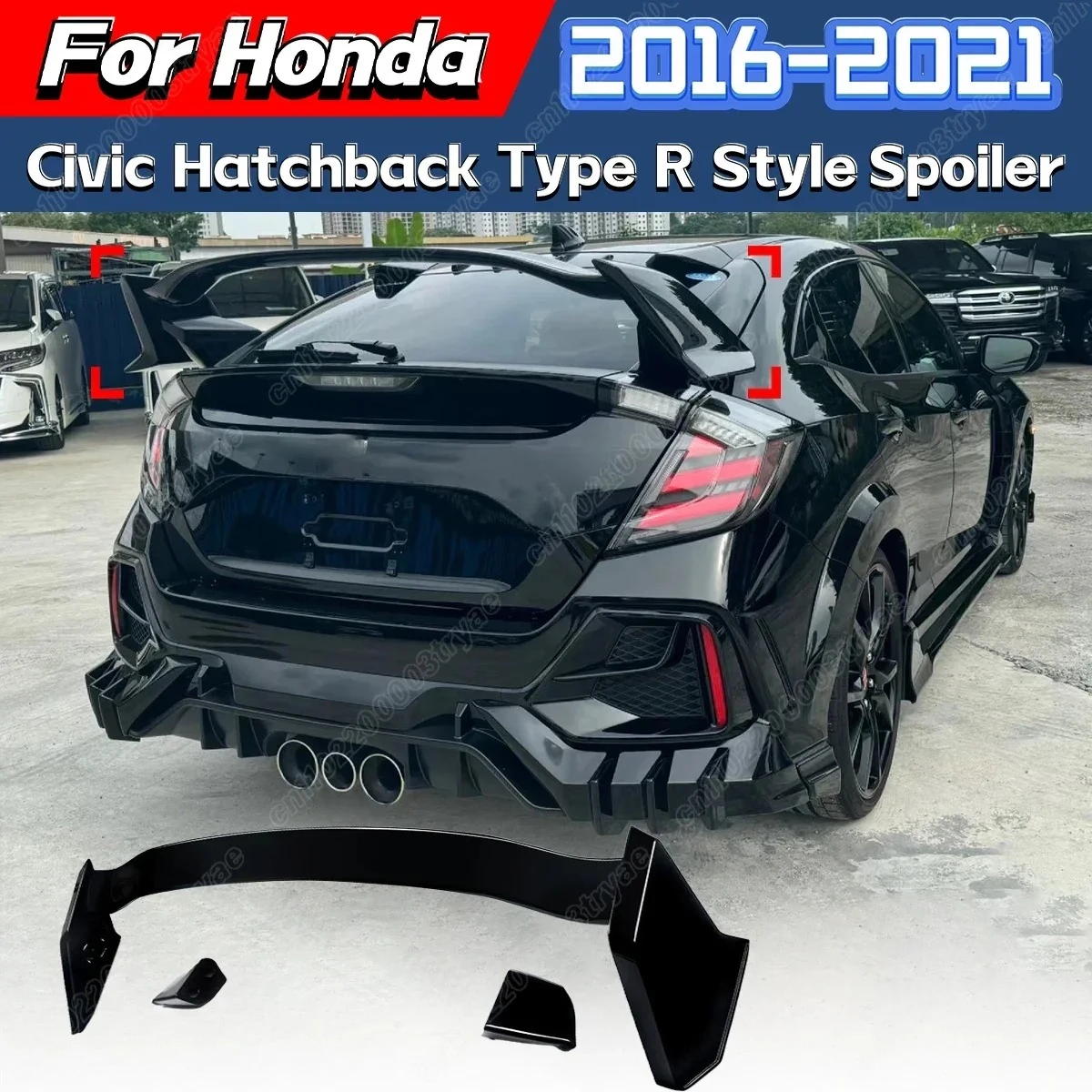 Kit de Modification du corps de l'aile supérieure du coffre, diffuseur de becquet arrière de Style R, pour Honda Civic Hatchback 2016 2017 2018 2019 2020 2021