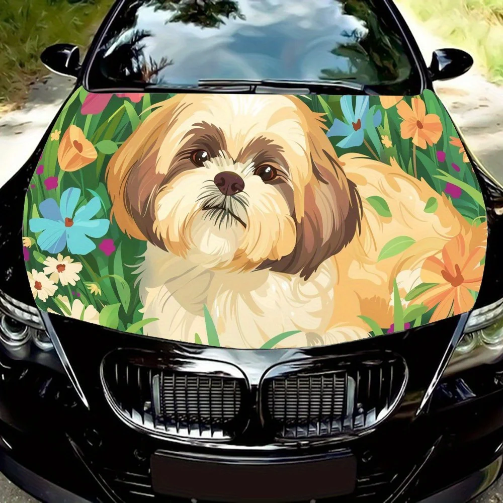 

Cute shih tzu Pet Dog Print Car Hood Vinyl Wraps Sticker, Car Engine Decal, Waterproof Self-adhesive Car Packaging Cover, Univer