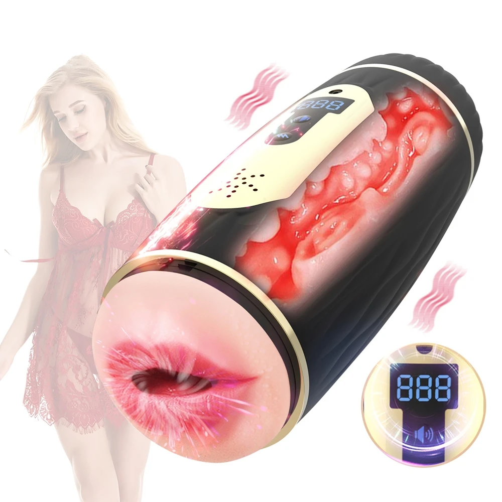 

Male Masturbator Cup Double Head Smart Warming Vibrating Sucking Adult Sexy Toys Real Vagina Sex Doll for Men Masturbation